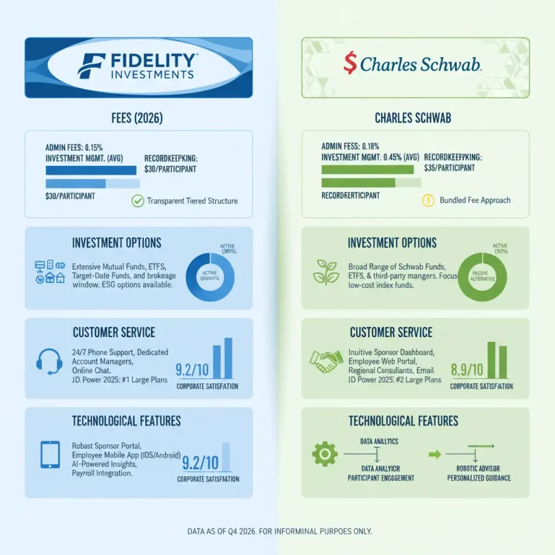 Comparison of Fidelity vs. Charles Schwab for Corporate Retirement Plans in 2026